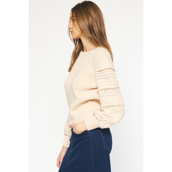 Entro Sweater Pullover Textured Ruffle Sleeve Peachy Tan Women’s L - Picture 5 of 12